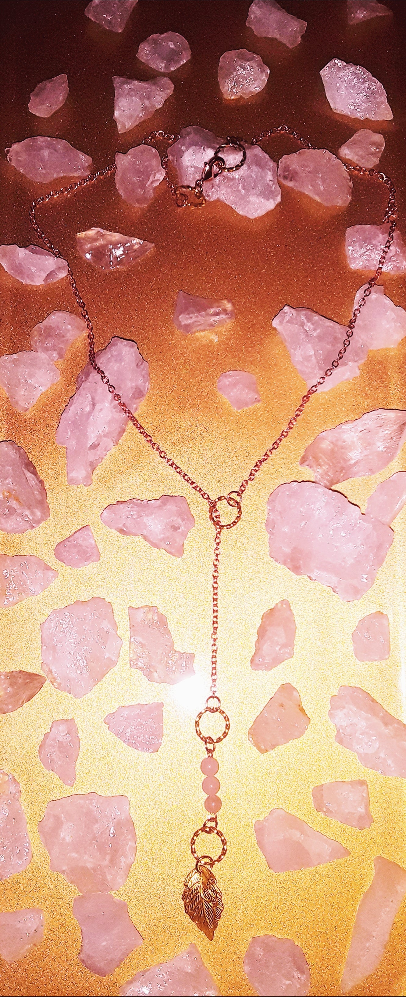 THREE IS COMPANY - lanyard necklace - rose quartz